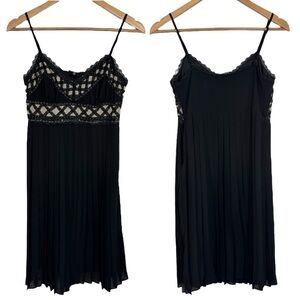 Le Chateau Black Pleated Midi Dress Sz S Beaded Lace Bodice Cocktail Party EUC